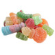 Rainbow Sour Gummy Mix, vibrant assortment of Pacifiers, Watermelon Slices, Gummi Bears, Soda Pop Bottles. Tangy sweet.