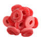 Vibrant red Watermelon Gummy Rings, sweet and soft, bursting with refreshing flavor, approx 55 rings per pound.