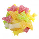 Vegan Sour Sharks gummies, assorted fruit flavors like apple, lemon, orange, pear, strawberry. Approx 55 per lb.