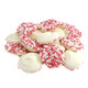 Creamy Valentine white chocolate nonpareils, discs topped with red, pink, white sprinkles, approx 130 pieces per pound.