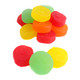 Colorful JuJu Coins by Zachary, assorted red, orange, yellow, green, 1-inch diameter with dollar symbols. Old fashioned candy.