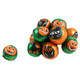 Bright Halloween foil-wrapped milk chocolate balls, 3/4 inch, with owls, witches, cats, and Jack-O-Lanterns. Approx 80 per pound.