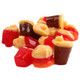 Assorted 3D gummy fast food candies, featuring colorful burgers, golden fries, and fizzy sodas.