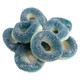 Kervan Blue Raspberry Gummy Rings, bright blue and white, approx 55 pieces per pound.