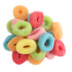 Sour Gummy Rings, rainbow neon colors, shimmering sour sugar coating, 53 rings per pound, fruity assorted flavors, Clever Candy.