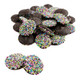 Creamy dark chocolate Easter nonpareils, approx 130 per pound, topped with pretty pastel sprinkles.