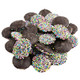 Dark chocolate Easter nonpareils, 1 pound with approximately 130 discs topped with pretty pastel sprinkles.