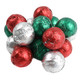 Christmas milk chocolate foiled balls, approx 90 per pound, individually wrapped in red, green, silver foils, Palmer.