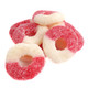 Red, chewy Sweet Cherry Gummy Rings, fruity cherry flavor, sugar-dusted. Approx. 60 gummy rings per pound.