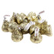 Gold Hershey's Kisses with Almonds, wrapped in shiny gold foil, milk chocolate, crunchy texture, approx 90 per pound.