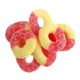 Orange and yellow Land of Gummies Peach Gummy Rings, sugar-dusted, approx. 60 chewy rings per pound.