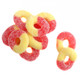 Land of Gummies Peach Gummy Rings, orange & yellow, sugar-dusted. Bulk sweet chewy candy, approx 60 per lb.