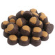 A large mound of bulk mini dark chocolate peanut butter buckeyes, showing their rich dark chocolate shells and smooth peanut butter centers.