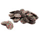 Dark Chocolate Christmas Nonpareils. Rich dark chocolate discs with red, green, and white nonpareils. Festive holiday candy.