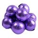 Shiny purple foil wrapped milk chocolate balls, bite-sized 3/4 inch, approx 60 per pound, milk chocolate candy.