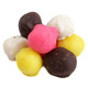 Coconut Bon Bons, assorted white, pink, yellow, brown fondant, creamy coconut center. Approx 35 per pound.