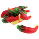 Gummy Chili Peppers, sweet cherry flavor, slightly spicy. Red chili shaped gummies, approx 38 per pound.