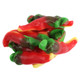Bright red gummy chili peppers, cherry flavored, spicy sweet candy, 38 pieces per pound.