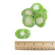 Bright green sour gummy kiwi candy slices, approximately 75 pieces per pound, bursting with citrus kiwi flavor.