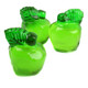 Bulk unwrapped 3D green gummy apples, intricately shaped like real apples, approx. 65 pieces per pound.