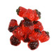 Vibrant red, ripe 3D gummy strawberries, approximately 65 pieces per pound.
