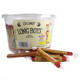 Tub of 130 Long Boys coconut candy pieces, creamy caramel with white coconut flakes, individually wrapped.