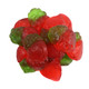 Strawberry Gummy, realistic looking bright red strawberry shaped gummies with green tops.