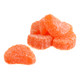 Vibrant orange Candy Orange Slices, chewy jelly gummies, sweet citrus flavor, approximately 34 slices per pound.