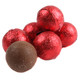 Stunning red foiled double chocolate balls, individually wrapped, creamy milk chocolate. Approx 35 per pound.