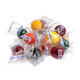 Individually wrapped jawbreakers, approx 80 per pound, in vibrant rainbow fruit flavors: lemon, grape, orange, apple, cherry.