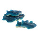 Vibrant blue gummy sharks, white marshmallow foam bottoms, blue raspberry flavored candy, perfect for beach themed parties.