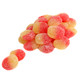 Bright orange gummy peaches, firm jujube texture, sparkling sugar crystals, approximately 75 pieces per pound.