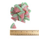 Sweet Gummy Watermelon Slices, firm, vibrant red & green, sugar-dusted, bite-sized, approx 90 slices per lb.