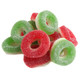 Bright red, green, white Gummy Christmas Wreaths, apple and cherry gummy rings, approx. 55 pieces per pound.