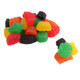 Assorted fruit-shaped Fruit Jujubes, 90 larger candies per pound, in various bright colors like red, orange, green, yellow.