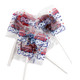 Charms Sweet Pop lollipops, red, white, blue striped, cherry, blue razz dual-flavor. Approx 28 pc. 4th of July candy.