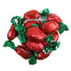 Red strawberry bon bons, individually wrapped in detailed strawberry wrappers. Sweet hard candy with strawberry flavor, approx 60 pieces per lb.
