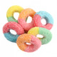 Neon Gummy Rings, bright rainbow colors, sour sanding sugar coating, approximately 56 tangy rings per pound.
