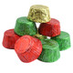 Festive RM Palmer Christmas Peanut Butter Cups, 40 per pound, rich milk chocolate, creamy peanut butter, red, green, gold foils.