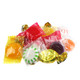 Colorful Deluxe Hard Candy Mix, approx 80 pieces per pound, fruit assorted flavors: butterscotch, strawberry, peppermint.