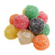 Giant Gumdrops, approx. 45 per pound, fruit-flavored, sugar-coated. White, red, green, yellow, orange, dark purple colors.