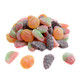 Vibrant Sour Patch Fruit Mix, red watermelon, purple grape, red strawberry, orange peach sour gummies.