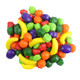 Assorted Fruit Pressed Candy, detailed fruit shapes in bright rainbow colors, approximately 360 pieces per pound, classic fruit flavors.