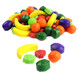 Bright rainbow fruit pressed candy, detailed banana, strawberry, grape, lime, orange, watermelon shapes, 360 pieces.