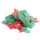 Red and Green Christmas Sour Belts, 9-inch long, Green Apple and Strawberry, approximately 50 per pound.