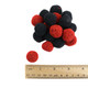 Gummy Red And Black Nonpareil Berries, raspberry flavored, chewy crunchy, approximately 95 pieces per pound.