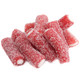 Approx. 150 red, sour strawberry licorice pencil bites, cream-filled and coated in sour sugar.