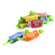 Sour Tootsie Rolls Fruit Chews, 1 lb, 100 individually wrapped chewy candies. Assorted orange, yellow, red, blue colors.