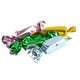 Pastel Buttery Caramels, approx. 95/lb. Green, pink, blue, gold, silver foils. Apple, strawberry, vanilla, butter rum, chocolate.
