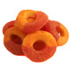 Vibrant orange Chamoy Peach Gummy Rings, spicy red coating, approx 50 per pound.